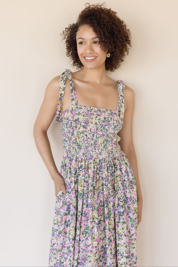 Spring Fling Smocked Floral Midi Dress