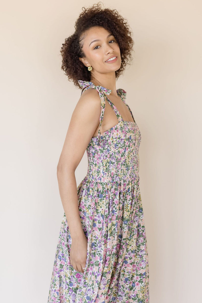 Spring Fling Smocked Floral Midi Dress