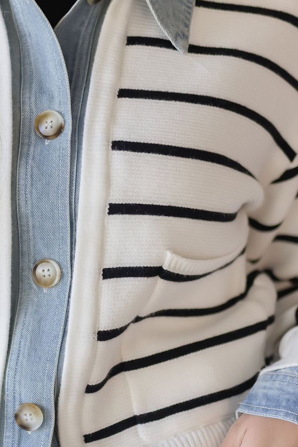 Maribelle Stripe Knit & Denim Cardigan