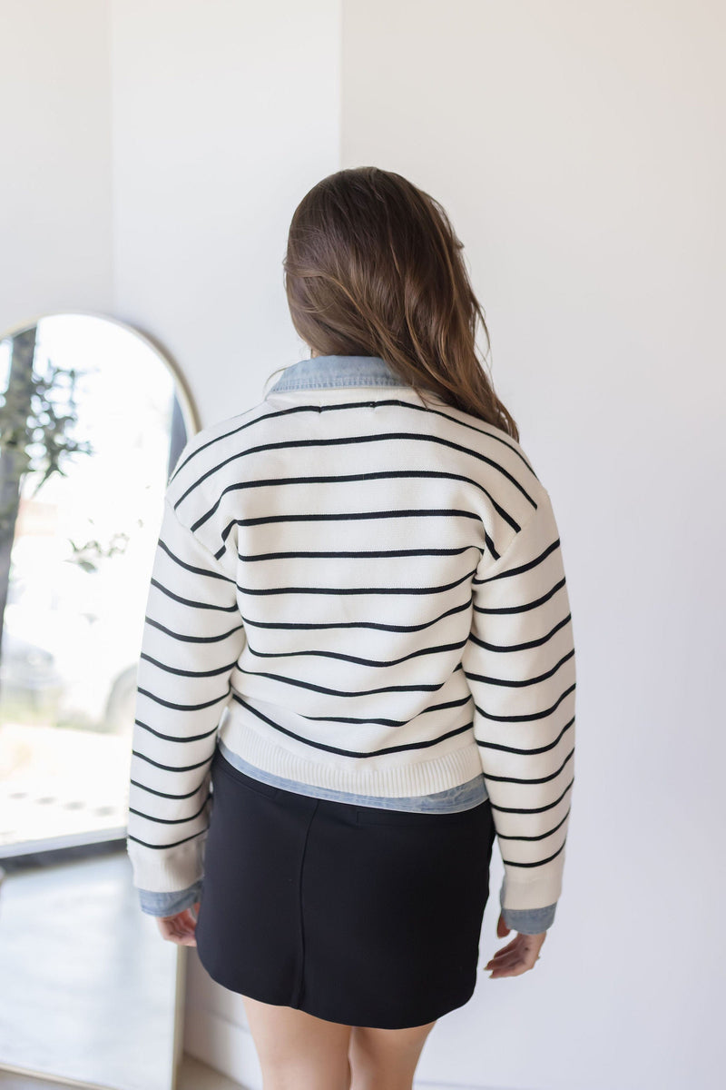 Maribelle Stripe Knit & Denim Cardigan