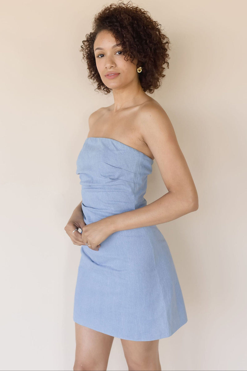 Mazzei Strapless Denim Mini Dress