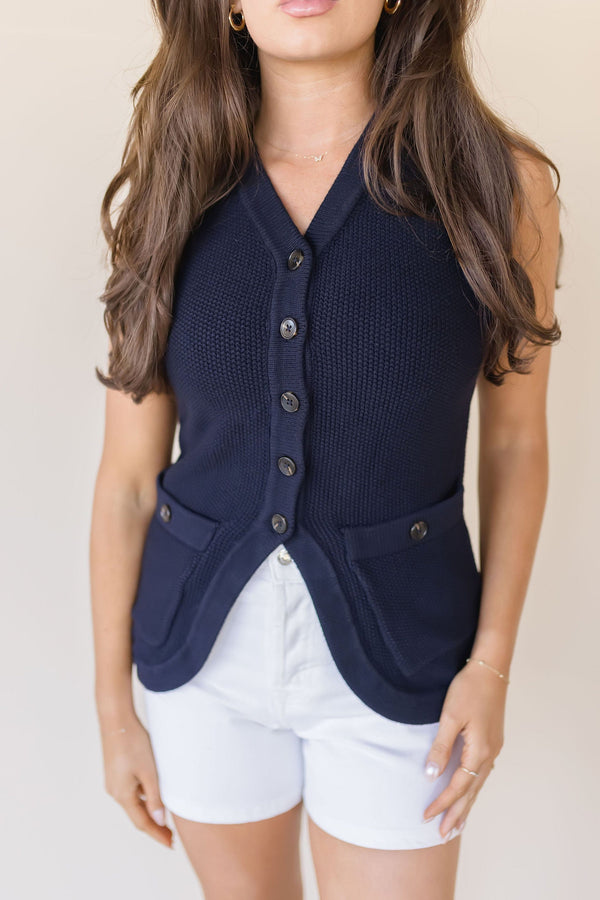 Silver Lining Button Front Knit Vest