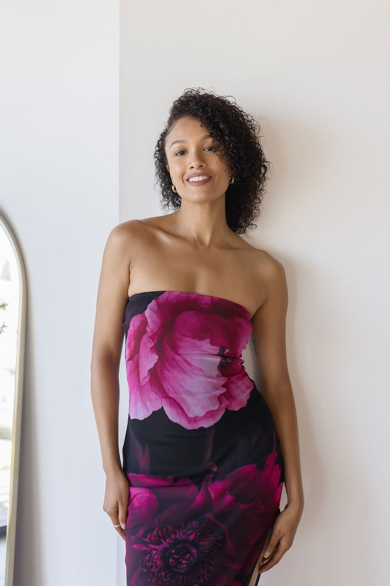 Huda Strapless Mesh Maxi Dress