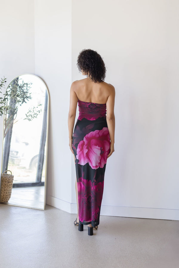 Huda Strapless Mesh Maxi Dress