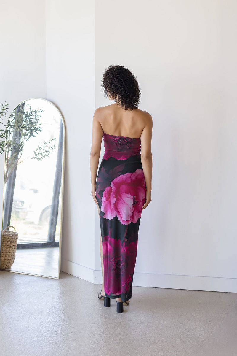 Huda Strapless Mesh Maxi Dress