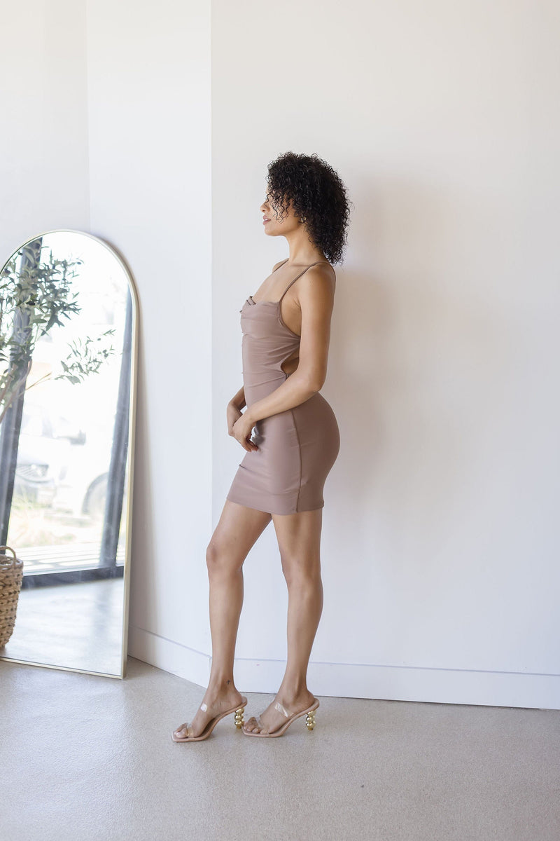 Mira Cowl Neck Open Back Mini Dress