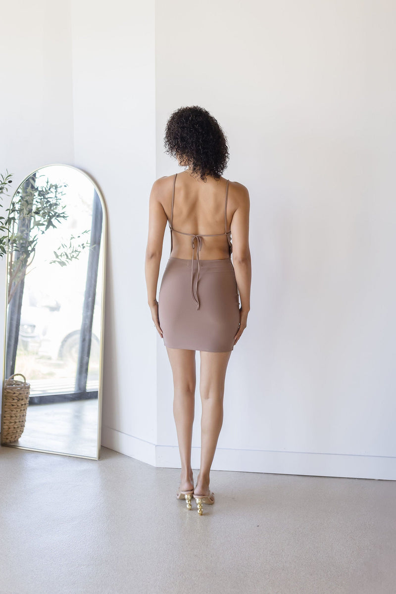 Mira Cowl Neck Open Back Mini Dress