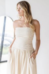 Strada Strapless Ruched Midi Dress
