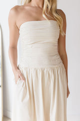 Strada Strapless Ruched Midi Dress