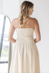 Strada Strapless Ruched Midi Dress