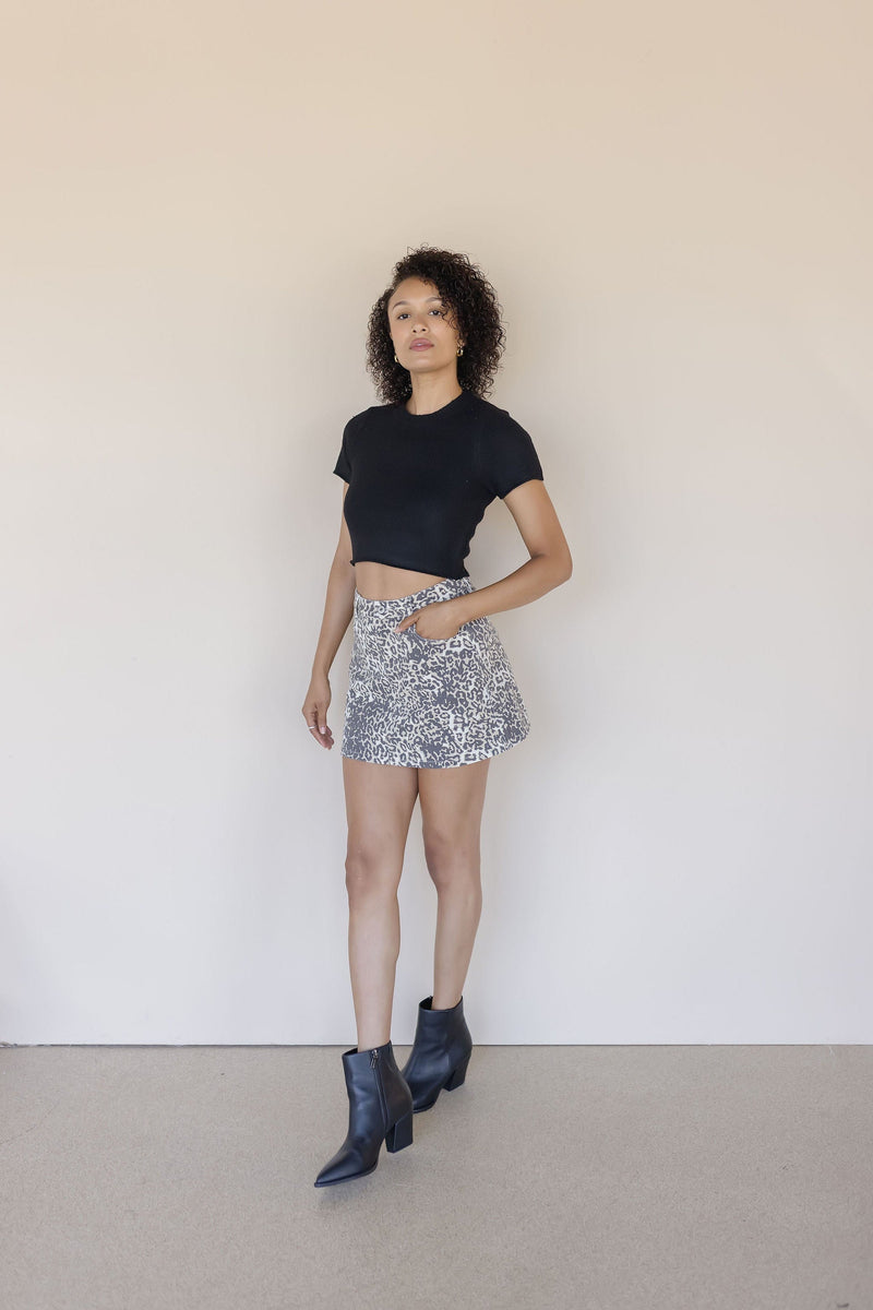 Shay Leopard Denim Mini Skirt