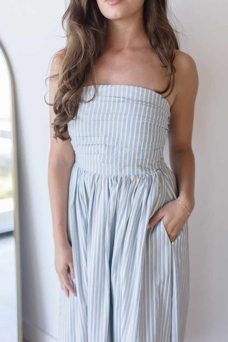 Ashford Strapless Striped Midi Dress