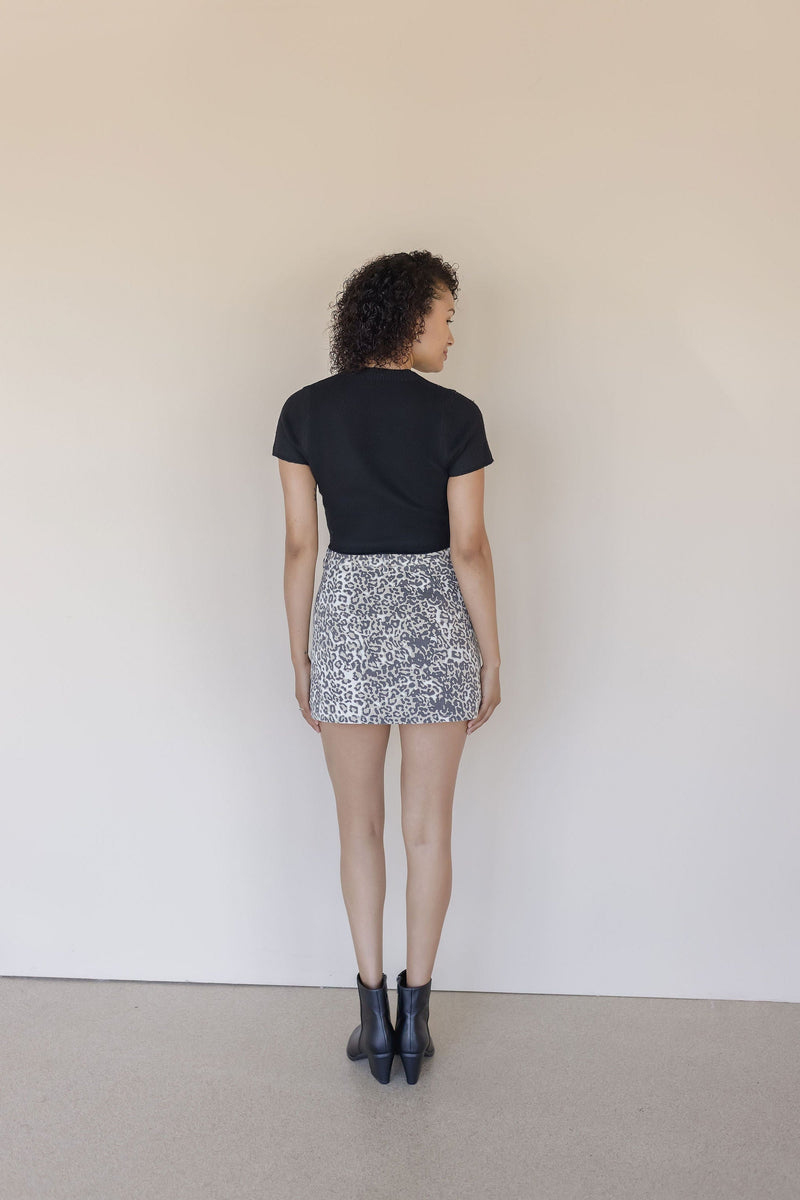 Shay Leopard Denim Mini Skirt
