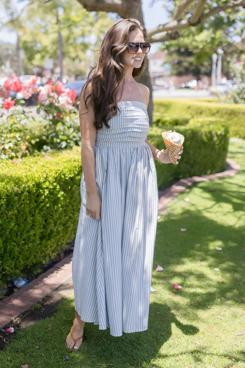Ashford Strapless Striped Midi Dress