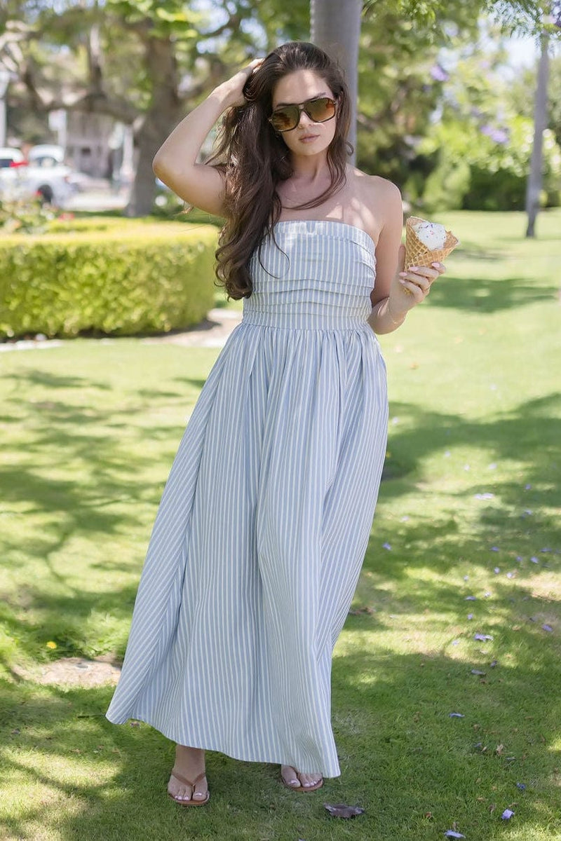 Ashford Strapless Striped Midi Dress
