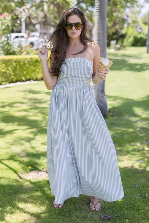 Ashford Strapless Striped Midi Dress