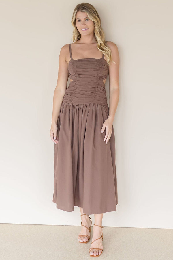Calle Ruched Drop Waist Midi Dress