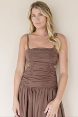 Calle Ruched Drop Waist Midi Dress
