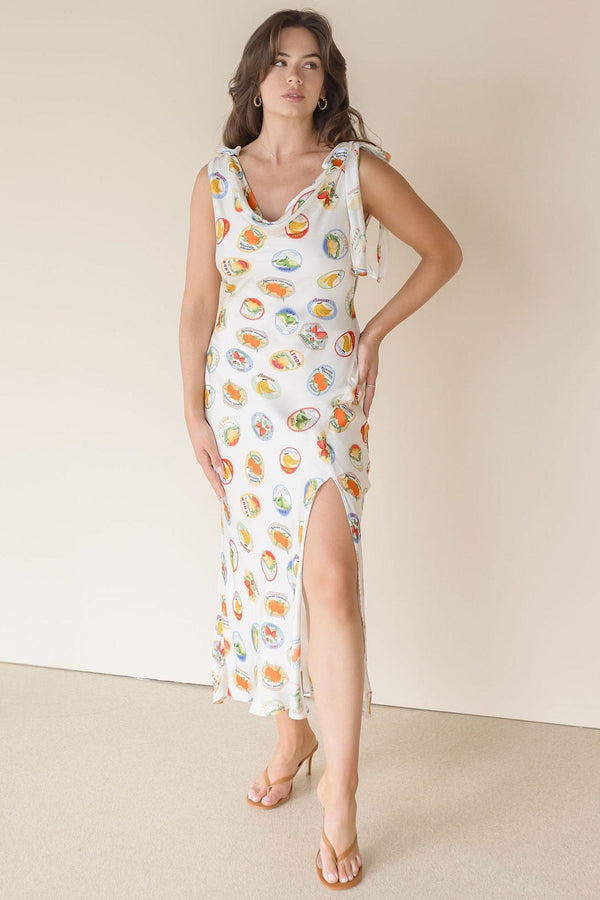 Allexina Satin Cowl Neck Midi Dress