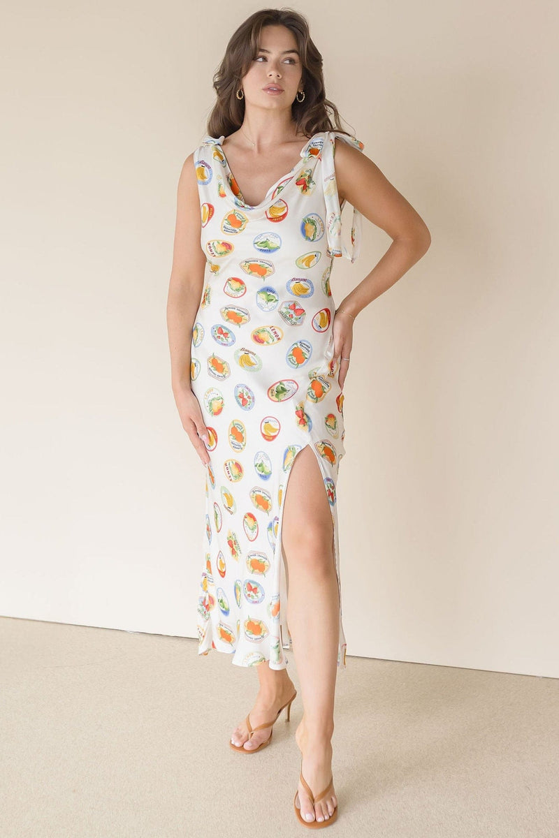 Allexina Satin Cowl Neck Midi Dress