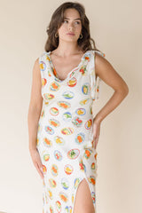 Allexina Satin Cowl Neck Midi Dress