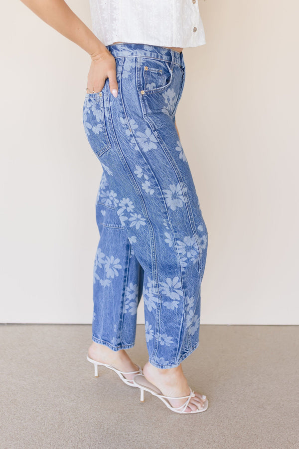 Good Luck Printed Barrel Jeans
