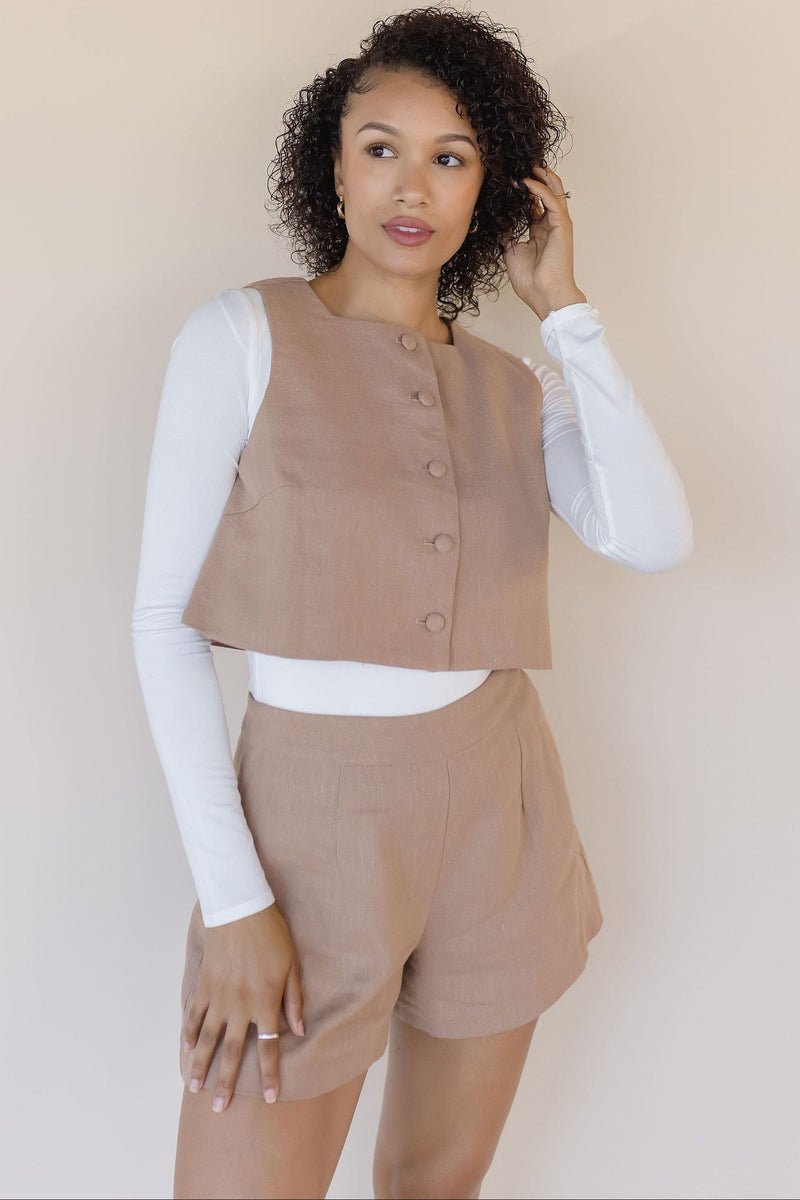 Dara Linen Square Neck Vest