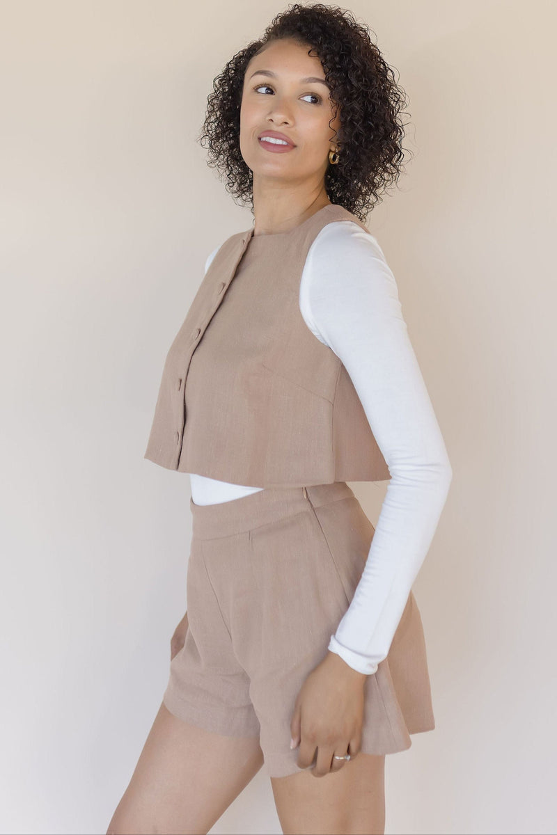 Dara Linen Square Neck Vest